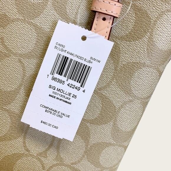 NWT Coach C4250 Mollie Tote 25 In Signature Canvas IN Light Khaki Faded Blush - Picture 6 of 7